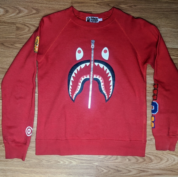 BAPE Red Tiger Shark Crew Neck Sweatshirt - Picture 1 of 11